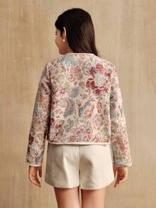 SHEIN Explorewe Girls' Retro Floral Print Short Jacket, Suitable For Outings And Gatherings - Multicolor - View 3