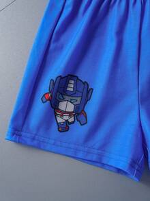Transformers X SHEIN 2pcs Baby Boy Summer Casual Robot Print Round Neck Short Sleeve T-Shirt And Shorts Set