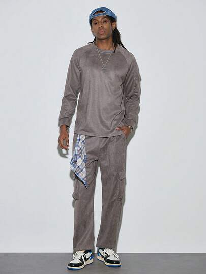 Modcrash 男士复古时尚仿麂皮运动套装