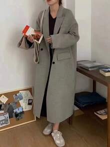 SHEIN LUNE 女士落肩双排扣日常穿着大衣