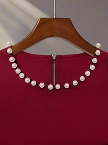 GlowEve New Autumn And Winter Niche Temperament Three-Dimensional Studded Long-Sleeved Top Exquisite Trousers Women's Two-Piece - Burgundy - View 4