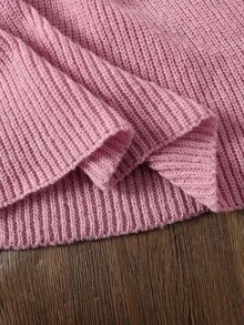 SHEIN Serisse Kids Tween Girl Fashionable Cable Knit Jacquard Crew Neck Casual Waist Cinched Long Sleeve Sweater Dress, Girls Pink Dress,  Girls Knitted Dress, Girls Midi Dress With Sleeves, Long Sleeve Midi Dress, Tween Midi Dress