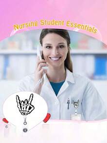 1个/3个“我爱你”骷髅手护士证件卷轴夹可伸缩证件夹放射科X光趣味证件卷轴可伸缩护士鳄鱼夹证件礼品ID姓名卡，证件卷轴，证件夹，ID证件夹，趣味证件卷轴，证件夹，万圣节 - 彩色 - 查看 5