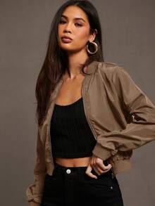 Siren Gaze Chaqueta bomber con cierre de cremallera para otoño/invierno - Marrón Mocha - Ver 1