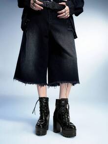 Sugerpunk 女式哥特式金属扣圆头厚底粗跟朋克靴，PU 黑色高跟靴，适合派对、日常穿着、晚礼服，增高修腿 - 黑色 - 查看 3