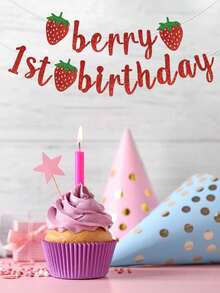 1set Red Strawberry Happy 1st Birthday Banner, Sweet Strawberry Decor Glitter Paper Pull Flag, Happy 1st Birthday Party Hanging Decoration Banner, Anniversary Party Room Wall Decoration Supplies, Babe Shower Party Hanging Decoration Flag, 1st Birthday Celebration Decorations, Party Photo Backdrop Props, 1st Birthday Hanging Decorations, 1st Birthday Gift Party Favors - Red Strawberry 1st - View 8