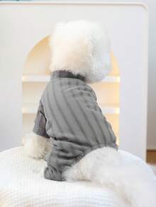 PETSIN 1 bộ đồ liền thân cho chó mèo cưng, quần áo mặc nhà màu xám có thể mặc quanh năm, mềm mại và thoải mái - Xám - Xem 5