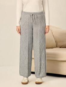 EMERY ROSE Relaxed & Loose Knit Flare Pants, Maximizing Comfort - Grey - View 5