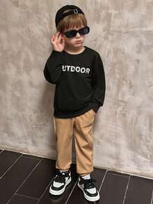 SHEIN 男童字母圖形運動連帽衫和褲子