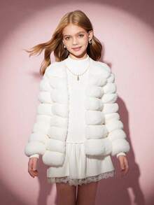 Tween Girl Luxury Fluffy Fluffy Cardigan Jacket, 2024 Autumn/Winter