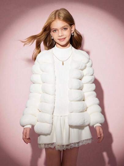 Tween Girl Luxury Fluffy Fluffy Cardiganjacka, 2024 höst/vinter