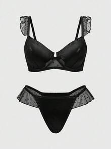 ROMWE Plus Size Gothic Ruffled Babydoll Sexy Lingerie Set - Black - View 1