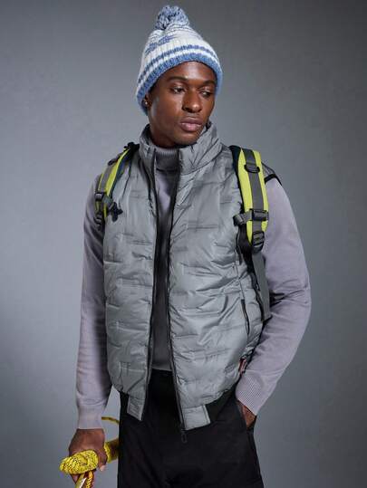  DRIFTMERE 1pc Men's Stand Collar Sleeveless Thermal Lined Jacket, Casual Versatile Vest Outdoor Sports Fishing Wear, Autumn Winter