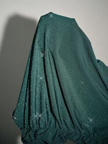 SHEIN Luminelle 节日短款连衣裙，垫肩和深 V 领设计，优雅性感，褶饰连衣裙 - 酒紅色 - 查看 9