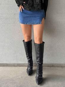 Jeanoix Váy denim mini gợi cảm cho nữ - Màu xanh lam - Xem 7