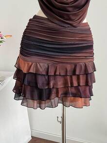 Soleia Women's Sexy Tie-Dye Print Halter Backless Knotted Ruffled Hem Mini Dress, Summer - Multicolor - View 6