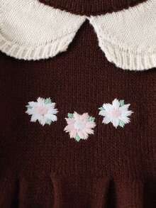 SHEIN Vintaside Kids Baby Girls Floral Embroidered Knit Sweater Dress, Khaki, Elegant & Fashionable, Suitable For Autumn/Winter, School, Daily Wear, Home, Outings, Travel Christmas Dress For Baby Girl Brown Baby Girl Dress Baby Girl Knitted Dress Baby Winter Dress Baby Long Sleeve Dress - Brown - View 3