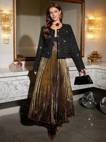 SHEIN LUNE Weihnachten Damen Große Größen Karierter Langarm Einreihiger Eleganter Mantel Herbst Winter für Damen Große Größen Mode Karierter Blazer, Tweed Jacke, Damen Schwarzer Anzug, Damen Blazer, Damen Große Größen Blazer/Winter Rundhals Langarm Tweed Mantel Große Größen Schwarzer Tweed Eleganter Business/Pendler Anzugjacke, Tweed Anzugjacke, Schwarze Anzugjacke, Schwarze Jacke, Herbst Anzugjacke - Schwarz - Übersicht 6