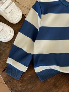 LMoss Kids LMoss 2pcs Baby Boy Knitted Striped Crew Neck Casual Sweatshirt And Pants Set, Baby Boys 2pcs, Baby Set Autumn Winter Season, Baby Boy Two Pieces Set, Baby Boy Clothes Long Sleeve, Cozy Fall & Winter Styles, Long Sleeve Tops, - Multicolor - View 3