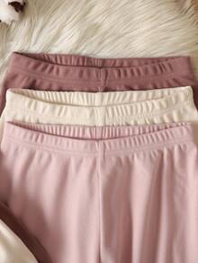 SHEIN 6件套少女休闲舒适保暖基本款简约圆领插肩长袖上衣搭配字母装饰柔软保暖裤，秋冬内衣套装，女童裤装套装，女童套装，女童三件套，睡衣套装 - 彩色 - 查看 7