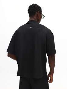 SUMWON Short Sleeve Ribbed Knit Polo Shirt Collared Button Placket Summer Casual Wear