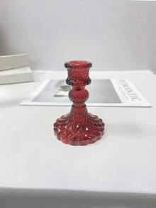 1个/2个红色玻璃菱形图案烛台底座，家居装饰中心摆件，玻璃烛台支架，锥形和柱形蜡烛支架，适用于餐桌、客厅、婚礼、礼品、桌面装饰、婚宴派对 - 紅色 - 查看 1