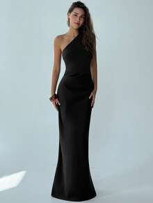 Aloruh Robe d'été élégante à couleur unie et ourlet asymétrique pour femmes - Noir - Voir 3