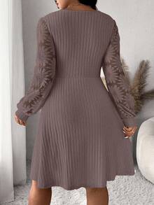 SHEIN Frenchy Váy dài tay tối giản màu trơn cỡ lớn dành cho nữ - Cà phê nâu - Xem 3