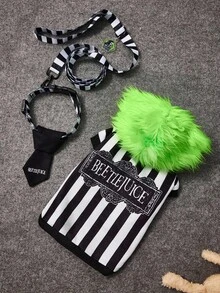 Beetlejuice X SHEIN 1 Set Cartoon Character Pet Collar & Leash Set, Multiple Sizes, Suitable For Cats, Dogs, Goth, Cosplay - Multicolor - View 4
