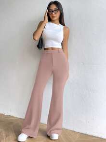 SHEIN Unity Pantalones casuales de unicolor para mujer - Rosa Pálido - Ver 7