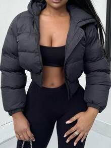 Alexandranx Women Zip Crop Hooded Coat In Fall/Winter - Black - View 3