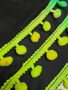 Swim Lushoire Summer Beach Plus Pom Pom Trim Wrap Hem Cami Cover Up Dress - Black - View 8