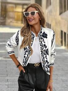 Solivie Áo khoác in họa tiết khối màu dành cho nữ, thích hợp cho các buổi đi chơi, áo khoác mùa thu/đông - Màu be - Xem 8