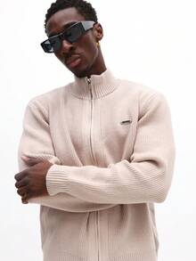 SUMWON Cárdigan con cremallera y cuello alto para otoño e invierno - Caqui - Ver 6