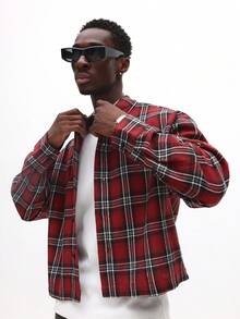 SUMWON 经典格子纽扣长袖衬衫，适合秋冬休闲穿着 - 紅色 - 查看 4