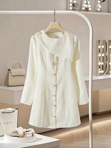 Franclia Elegancka sukienka damska z kołnierzykiem i ściągaczem w talii, odpowiednia na jesień/zimę - Morela - Zobacz 8