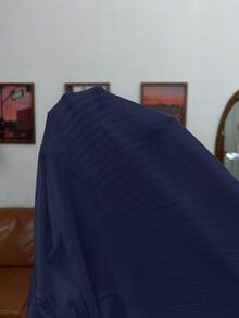 SHEIN EZwear Navy Blue Ribbed Knit Stand Collar Long Sleeve Fitted Casual T-Shirt, Plus Size/Fall/Winter