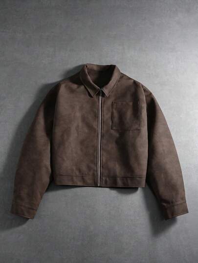  PAVTROS Manfinity Streetrush Men's Street-Style Popular INS Matching Men Long Sleeve Jacket,Men's Casual Short Brown Zip-Up Jacket, Autumn,Leather Jacket,Streetwear,Winter Jacket, Christmas,Boy Friend Gifts Mocha Bomber Jacket Vintage Jacket Men Brown Jacket Cropped Zip Up Men Cropped Men Jacket