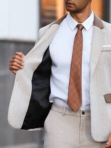 Calvornis Men's Beige Summer Suits,Formal Blazer And Pants Set For Wedding,Graduation & Semi-Formal Occasions,Contrast Color Long Sleeve Top,Cream Daily Suit - Khaki - View 8