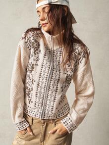 Bohemela 女式白色高领开衫，适合度假、秋冬季 - 杏色 - 查看 6