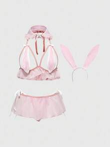 ROMWE Kawaii Sexy Bunny Lingerie Set For Women - Pink - View 1