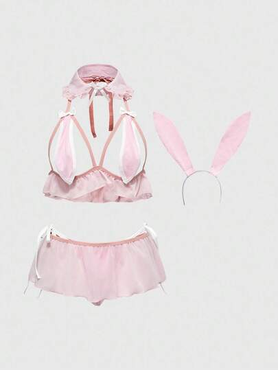 Kawaii Conjunto de lencería sexy y adorable de conejita para mujeres