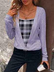 SHEIN LUNE Women's Casual Commuting School Style Patterned Print Sweatshirt, Spring/Autumn - Purple - View 7