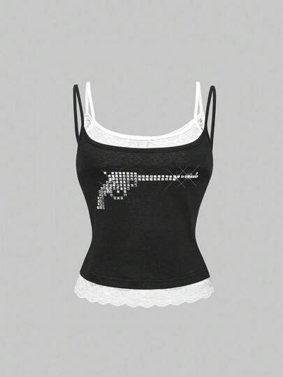 ROMWE Avant Débardeur femme décoré de rivets, style punk Y2K pour Halloween