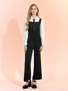 Teen Girls' Casual & Elegant Academy-Style Two-Piece Set, Featuring Simple Long Sleeve Shirt & Pants, Perfect For Commuting Or Daily Wear