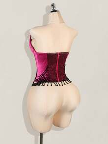 SHEIN ICON Top corto con forma de murciélago hecho de espinas de pescado para mujeres - Burdeos - Ver 2