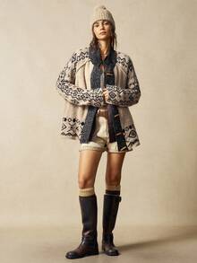 Bohemela Áo len cardigan cài nút sừng họa tiết thời trang thu đông cho nữ - Màu be - Xem 3