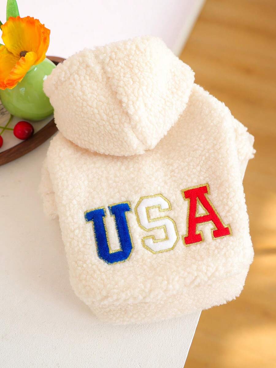 PETSIN 1 件宠物服装，秋冬季加厚保暖羊毛夹克，猫狗冬季舒适连帽衫 - 白色 - 查看 1