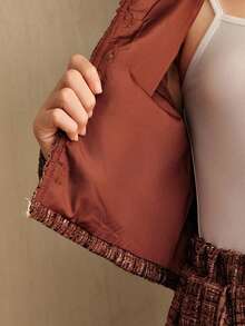 SHEIN Tween Girls 2 Pieces Outfit: Jacket And Pleated Skirt, Suitable For Daily Outings And Gatherings - Brown - View 7