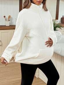 SHEIN 秋冬保暖休闲拉链半开哺乳上衣 - 白色 - 查看 3